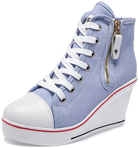 Solshine Damen Canvas Sneaker Wedge Turnschuhe mit 8cm Keilabsatz 689 Blau 38EU von Solshine