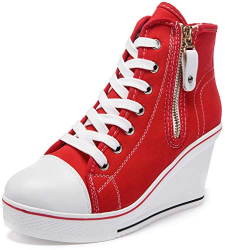 Solshine Damen Canvas Sneaker Wedge Turnschuhe mit 8cm Keilabsatz 689 Rot 40EU von Solshine