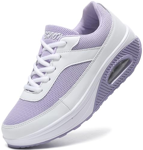 Solshine Damen Chic Plateau Schnürer Sneakers Walkmaxx Shape-up Fitnessschuhe Weiß Lila11 36EU von Solshine