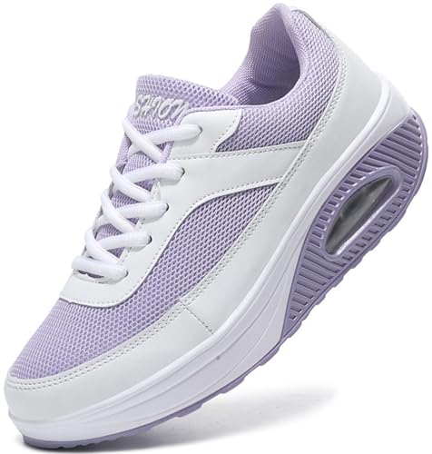 Solshine Damen Chic Plateau Schnürer Sneakers Walkmaxx Shape-up Fitnessschuhe Weiß Lila11 39EU von Solshine