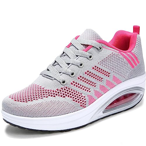 Solshine Damen Fashion Plateau Schnürer Sneakers Dämpfung Keilabsatz Fitnessschuhe 016 Grau5 37EU von Solshine