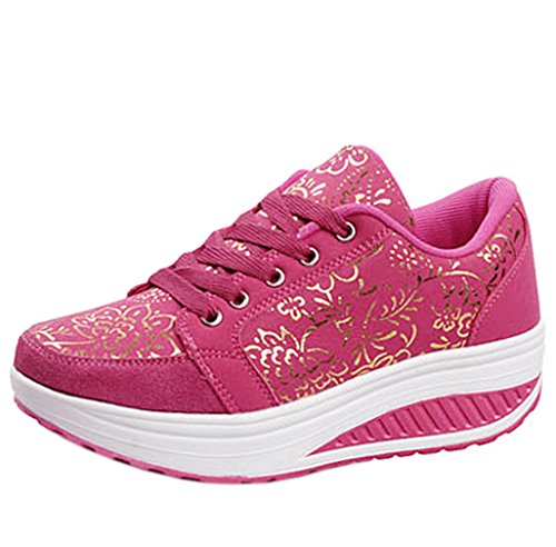 Solshine Damen Fashion Plateau Schnürer Sneakers Dämpfung Keilabsatz Fitnessschuhe 016 Pink3 35EU von Solshine