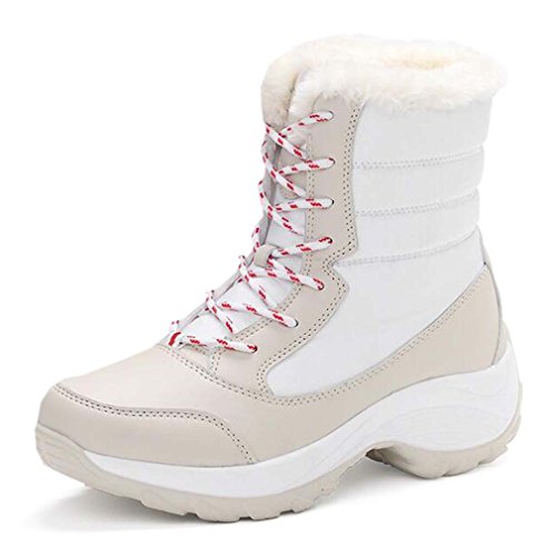 Solshine Damen Kurzschaft Gefüttert Plateau Winter Schnürstiefel Beige 39EU von Solshine