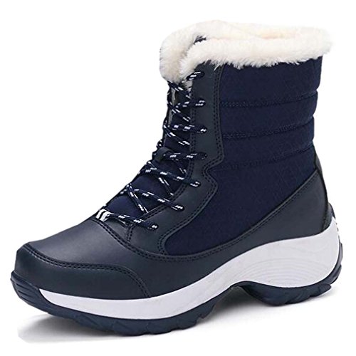 Solshine Damen Kurzschaft Gefüttert Plateau Winter Schnürstiefel Dunkelblau 36EU von Solshine