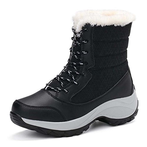 Solshine Damen Kurzschaft Gefüttert Plateau Winter Schnürstiefel Schwarz 39EU von Solshine