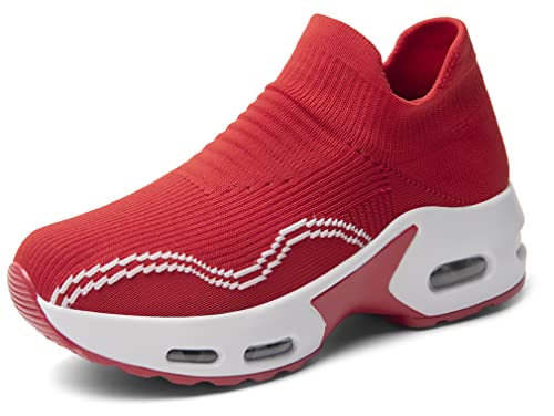 Solshine Damen Laufschuhe Slip on Atmungsaktive Sneakers Turnschuhe D150 Rot 41EU von Solshine