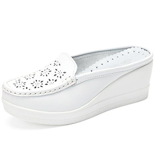Solshine Damen Leder Blumen Plateau Keilabsatz Slipper Pantoffeln Weiss3 35EU Solshine Damen Leder Blumen Plateau Keilabsatz Slipper Pantoffeln Weiss3 35EU von Solshine