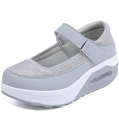 Solshine Damen Leichte Mesh Plateau Freizeitschuhe Walkingschuhe Shape Ups Grau 41EU von Solshine