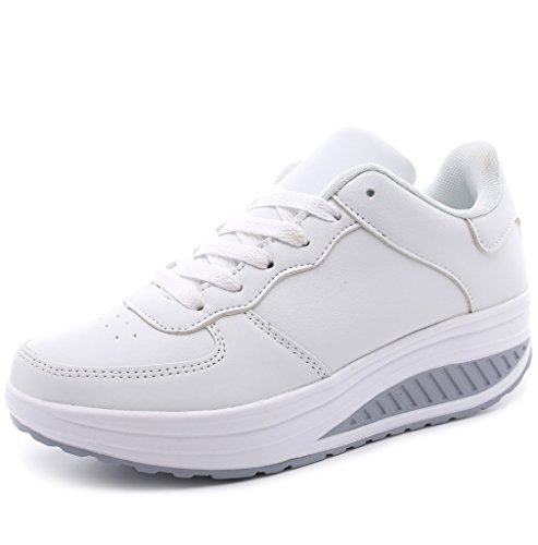 Solshine Damen Mädchen Plateau mit Keilabsatz Walkmaxx Schuhe Runners Turnschuhe Fitnessschuhe (38 EU, Weiss 1) von Solshine