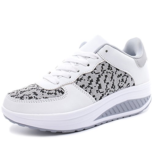 Solshine Damen Mädchen Plateau mit Keilabsatz Walkmaxx Schuhe Runners Turnschuhe Fitnessschuhe Weiss&Grau 41EU von Solshine