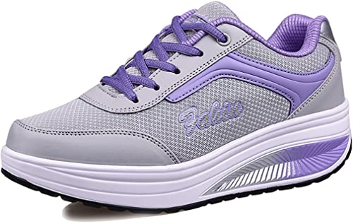 Solshine Damen Mesh Erhöhte Schnürer Plateau mit Keilabsatz Laufschuhe Sportschuhe Lila 41EU von Solshine
