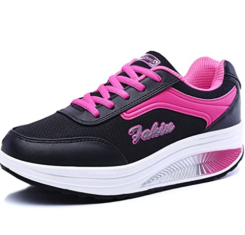 Solshine Damen Mesh Erhöhte Schnürer Plateau mit Keilabsatz Laufschuhe Sportschuhe Schwarz6 41EU von Solshine