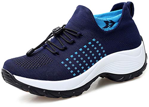 Solshine Damen Mesh Fitnessschuhe Plateau Turnschuhe Laufschuhe 694 Dunkelblau 35EU von Solshine