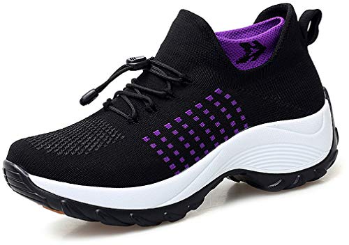 Solshine Damen Mesh Fitnessschuhe Plateau Turnschuhe Laufschuhe 694 schwarz&violett 40EU von Solshine