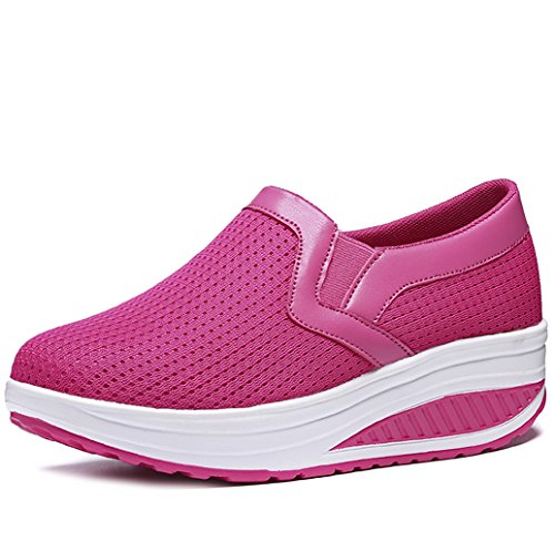 Solshine Damen Mesh Leichte Slip On Plateau Sportliche Walkingschuhe P218 Pink 35EU von Solshine