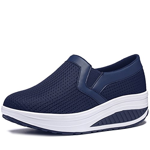 Solshine Damen Mesh Leichte Slip On Plateau Sportliche Walkingschuhe P218 Dunkelblau 35EU von Solshine