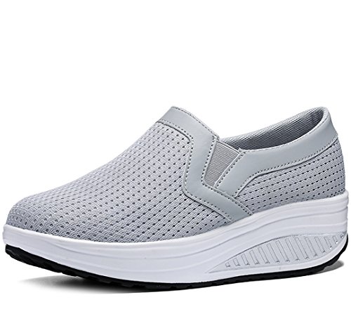 Solshine Damen Mesh Leichte Slip On Plateau Sportliche Walkingschuhe P218 Grau 38EU von Solshine