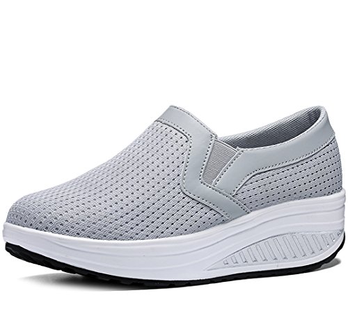 Solshine Damen Mesh Leichte Slip On Plateau Sportliche Walkingschuhe P218 Grau 39EU von Solshine