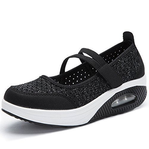 Solshine Damen Mesh Plateau Air Sportliche Freizeitschuhe Walkingschuhe P005 Schwarz4, 37EU von Solshine