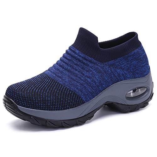 Solshine Damen Mesh Plateau mit Luftpolster Slip on Turnschuhe 579 Blau 35EU von Solshine