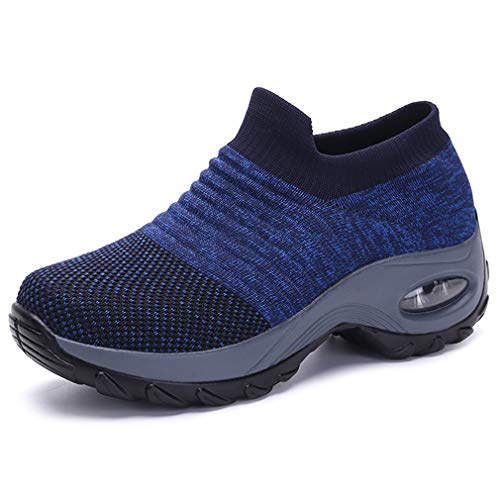 Solshine Damen Mesh Plateau mit Luftpolster Slip on Turnschuhe 579 Blau 36EU von Solshine