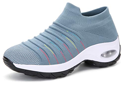 Solshine Damen Mesh Plateau mit Luftpolster Slip on Turnschuhe 579 Hellblau3 36EU von Solshine