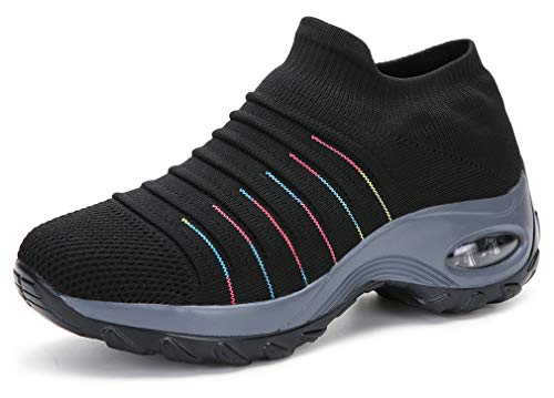 Solshine Damen Mesh Plateau mit Luftpolster Slip on Turnschuhe 579 Schwarz3 37EU von Solshine