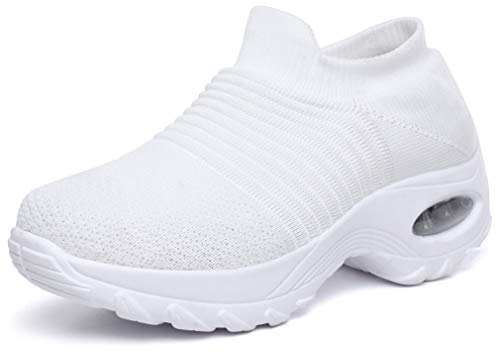 Solshine Damen Mesh Plateau mit Luftpolster Slip on Turnschuhe 579 Weiss 41EU von Solshine