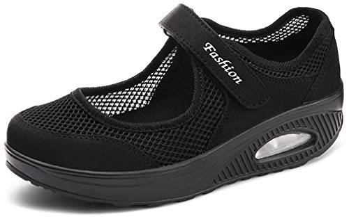 Solshine Damen Mesh Sommerschuhe Plateau Fitness Sneakers 787 Schwarz 35EU von Solshine