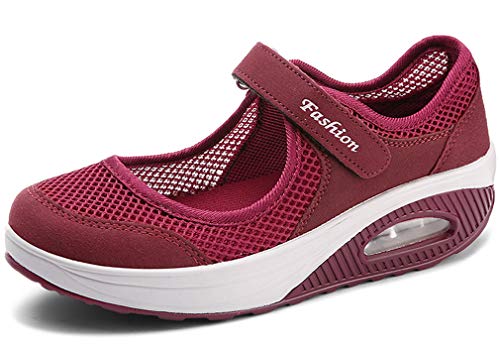 Solshine Damen Mesh Sommerschuhe Plateau Fitness Sneakers 787 Weinrot 38EU von Solshine