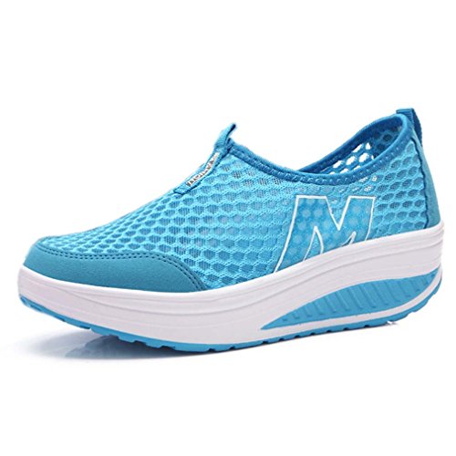 Solshine Damen Netz mit Keilabsatz Laufschuhe Sport Freizeitschuhe Atmungsaktiv Blau 37EU von Solshine