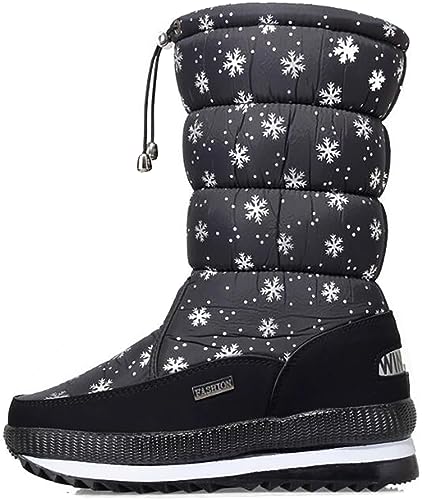 Solshine Damen Nylon Langschaft mit Fell Warm Gefütterte Wasserdicht Schneestiefel Schwarz 36EU von Solshine