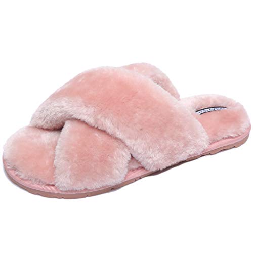 Solshine Damen Plüschfell Hausschuhe Warme Pantoffeln Slippers T001 Rosa 40/41EU von Solshine