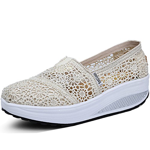 Solshine Damen Spitze Mesh Plateau Sportlich Loafer Sommerschuh 230 Beige 35EU von Solshine