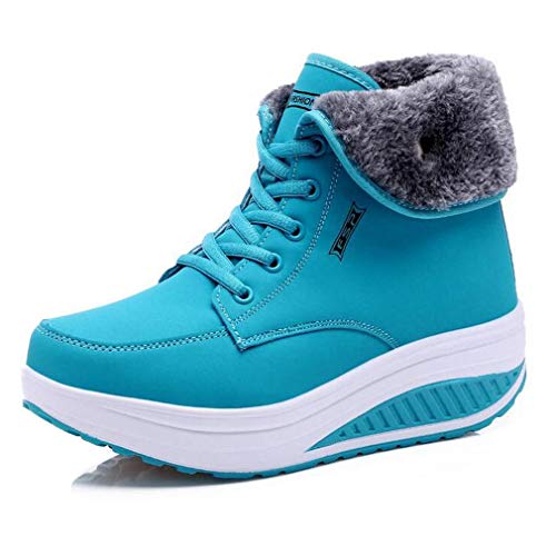 Solshine Damen Sportliche Schnürer Warm Gefütterte Stiefeletten Plateau Knöchel Schneestiefel Blau 39EU von Solshine