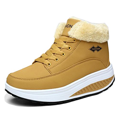 Solshine Damen Sportliche Schnürer Warm Gefütterte Stiefeletten Plateau Knöchel Schneestiefel Gelb5 39EU von Solshine