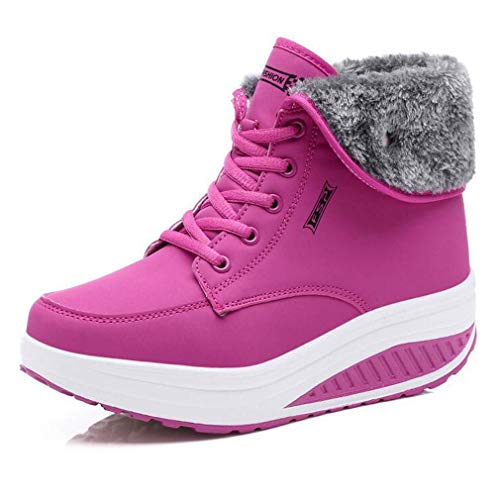 Solshine Damen Sportliche Schnürer Warm Gefütterte Stiefeletten Plateau Knöchel Schneestiefel Pink 38EU von Solshine