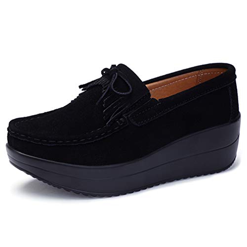Solshine Damen Wildleder Plateau Loafers Keilabsatz Mokassins Slipper P025 Schwarz4 37EU Solshine Damen Wildleder Plateau Loafers Keilabsatz Mokassins Slipper P025 Schwarz4 37EU von Solshine