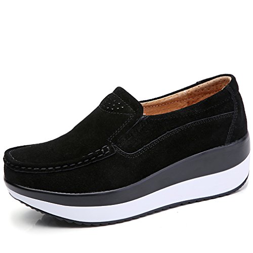 Solshine Damen Wildleder Plateau Loafers Keilabsatz Mokassins Slipper P025 Schwarz 41EU Solshine Damen Wildleder Plateau Loafers Keilabsatz Mokassins Slipper P025 Schwarz 41EU von Solshine
