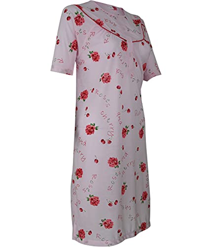 Soltice Damen Kurze Nachthemd, Schlafrock, Schlafanzug, Pyjama, Nachtwäsche, Nachtkleid, Schlafshirt aus 100% Baumwolle (M bis 3XL) (L, [M7] Rosa) von Soltice