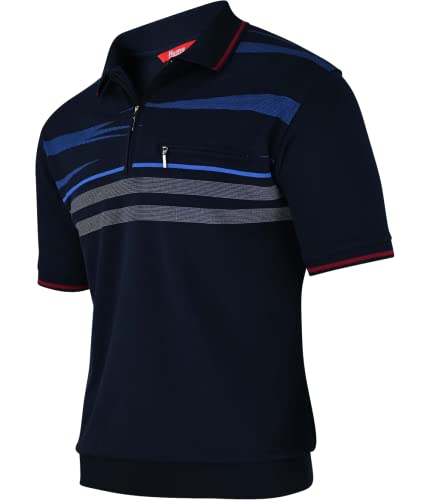 Soltice Herren Kurzarm Poloshirt, Polohemd, Gestreifte Blousonshirt mit Brusttasche aus Baumwoll-Mix, Größe M bis 3XL (L, [D] Navy) von Soltice