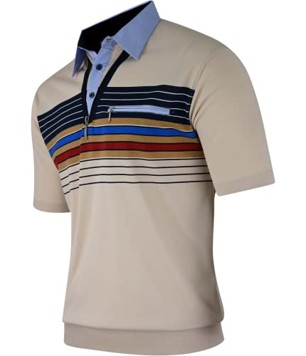 Soltice Herren Kurzarm Poloshirt, Polohemd, Gestreifte Blousonshirt mit Brusttasche aus Baumwoll-Mix, Größe M bis 3XL (L, [E] Beige) von Soltice