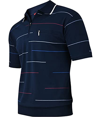 Soltice Herren Kurzarm Poloshirts, Karierte Kragen Hemd, Gestreifte Polo Shirts, Blousonshirts aus Baumwoll-Mix (M bis 3XL) (L, [D4] Navy) von Soltice