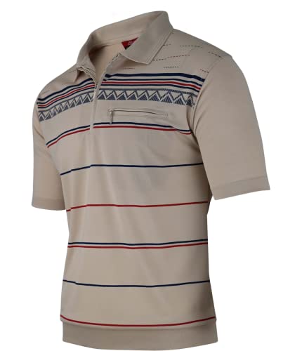 Soltice Herren Kurzarm Poloshirts, Gestreifte Blousonshirts, Polohemd mit Brusttasche aus Baumwoll-Mix (3XL, [M7] Beige) von Soltice