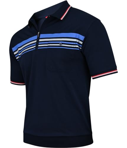 Soltice Herren Kurzarm Poloshirts mit Brusttasche, Gestreifte Blousonshirts mit Kragen aus Baumwoll-Mix (M bis 3XL) M, [M3] Navy von Soltice