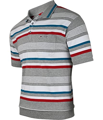 Soltice Herren Kurzarm Poloshirts mit Brusttasche, Polohemd, Gestreifte Blousonshirts Baumwoll-Mix (M bis 3XL), XXL, [M1] Grau von Soltice