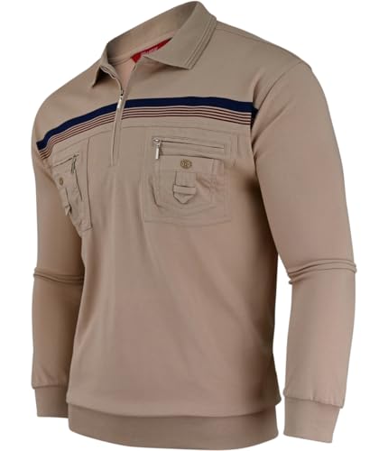 Soltice Herren Langarm Kariert Kragen Poloshirt, Polohemd, Blousonshirt aus Baumwoll-Mix (M bis 3XL) (2XL, Beige) von Soltice