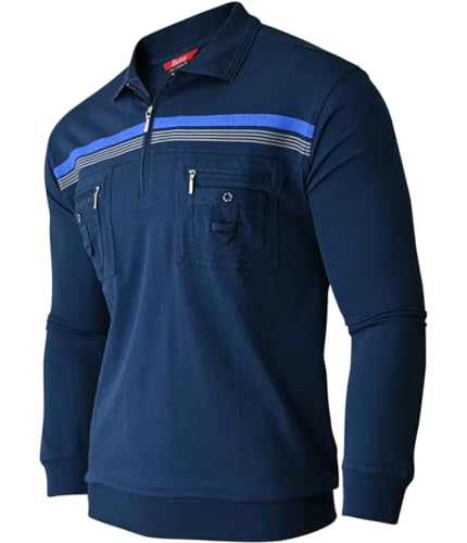 Soltice Herren Langarm Kariert Kragen Poloshirt, Polohemd, Blousonshirt aus Baumwoll-Mix (M bis 3XL) (2XL, Dunkelblau) von Soltice