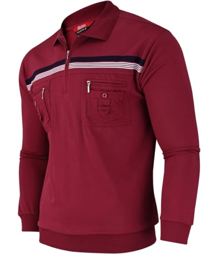 Soltice Herren Langarm Kariert Kragen Poloshirt, Polohemd, Blousonshirt aus Baumwoll-Mix (M bis 3XL) (XL, Bordeaux Rot) von Soltice