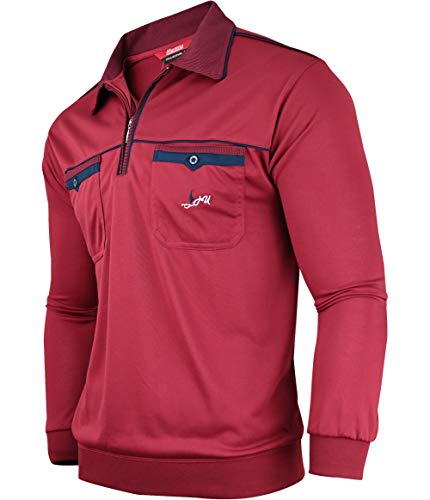 Soltice Herren Langarm Poloshirt mit Brusttasche, Polohemd Gestreift mit Kragen, Blousonshirt aus Baumwoll-Mix (M bis 3XL) (M, [M2] Bordeaux) von Soltice